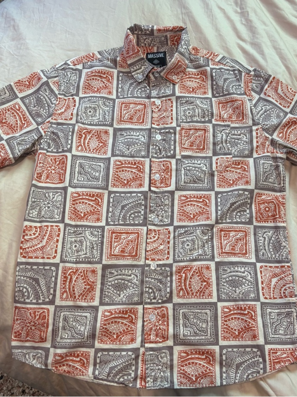 Super Massive Unique Stamp Pattern Polo Shirt Mens Medium